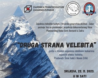 „Druga strana Velebita“ - predavanje i projekcija dokumentarnog filma Planinarskog kluba „Sveti Bernard“ iz Zadra