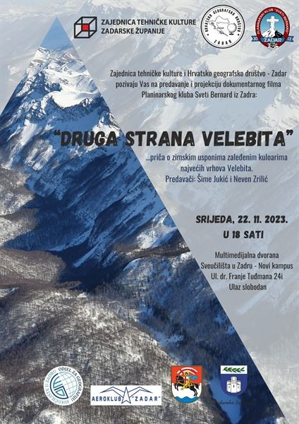 „Druga strana Velebita“ - predavanje i projekcija dokumentarnog filma Planinarskog kluba „Sveti Bernard“ iz Zadra