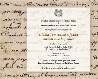 "Nikola Tommaseo u fondu Znanstvene knjižnice" povodom obilježavanja 150. godišnjice smrti slavnog Šibenčanina