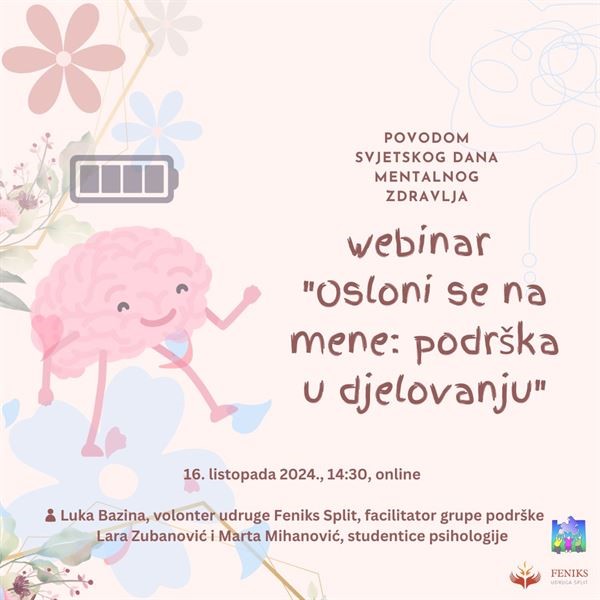 Studentsko savjetovalište poziva na webinar povodom obilježavanja Svjetskog dana mentalnog zdravlja