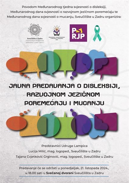 Poziv na javna predavanja o disleksiji, razvojnom jezičnom poremećaju i mucanju