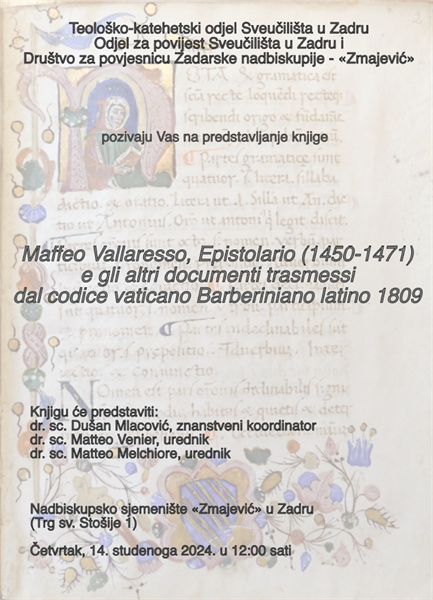 Predstavljanje knjige „Maffeo Vallaresso, Epistolario (‪1450-1471) e gli altri documenti trasmessi dal codice vaticano Barberiniano latino 1809“