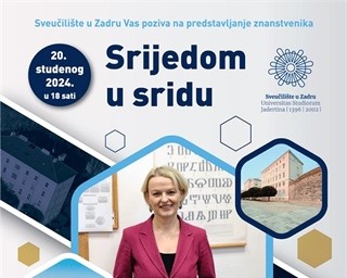 U ciklusu "Srijedom u sridu" 20. studenoga gostuje izv. prof. dr. sc. Marijana Tomić