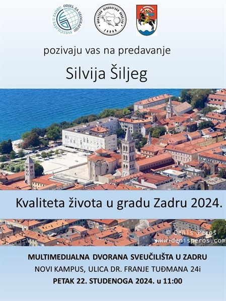 Poziv na predavanje "Kvaliteta života u gradu Zadru 2024."
