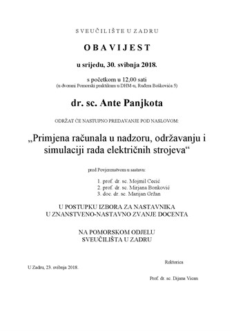 Nastupno predavanje - dr. sc. Ante Panjkota