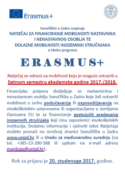 Erasmus+ natječaj - osoblje