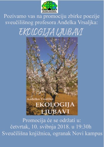Poziv na promociju zbirke pjesama A. Vrsaljka "Ekologija ljubavi" 
