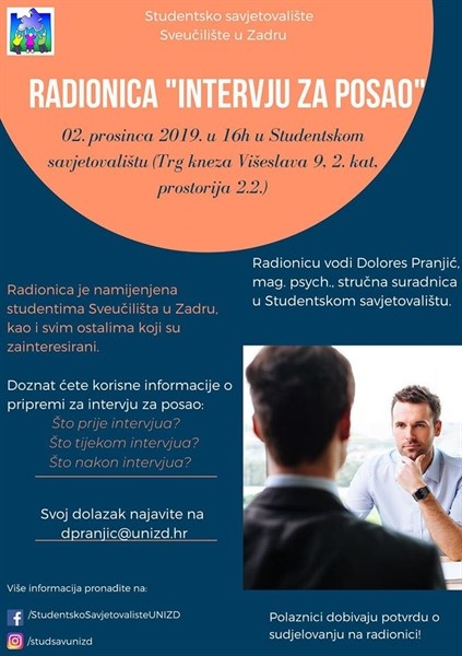 Radionica "Intervju za posao" - 2. prosinca 2019. godine